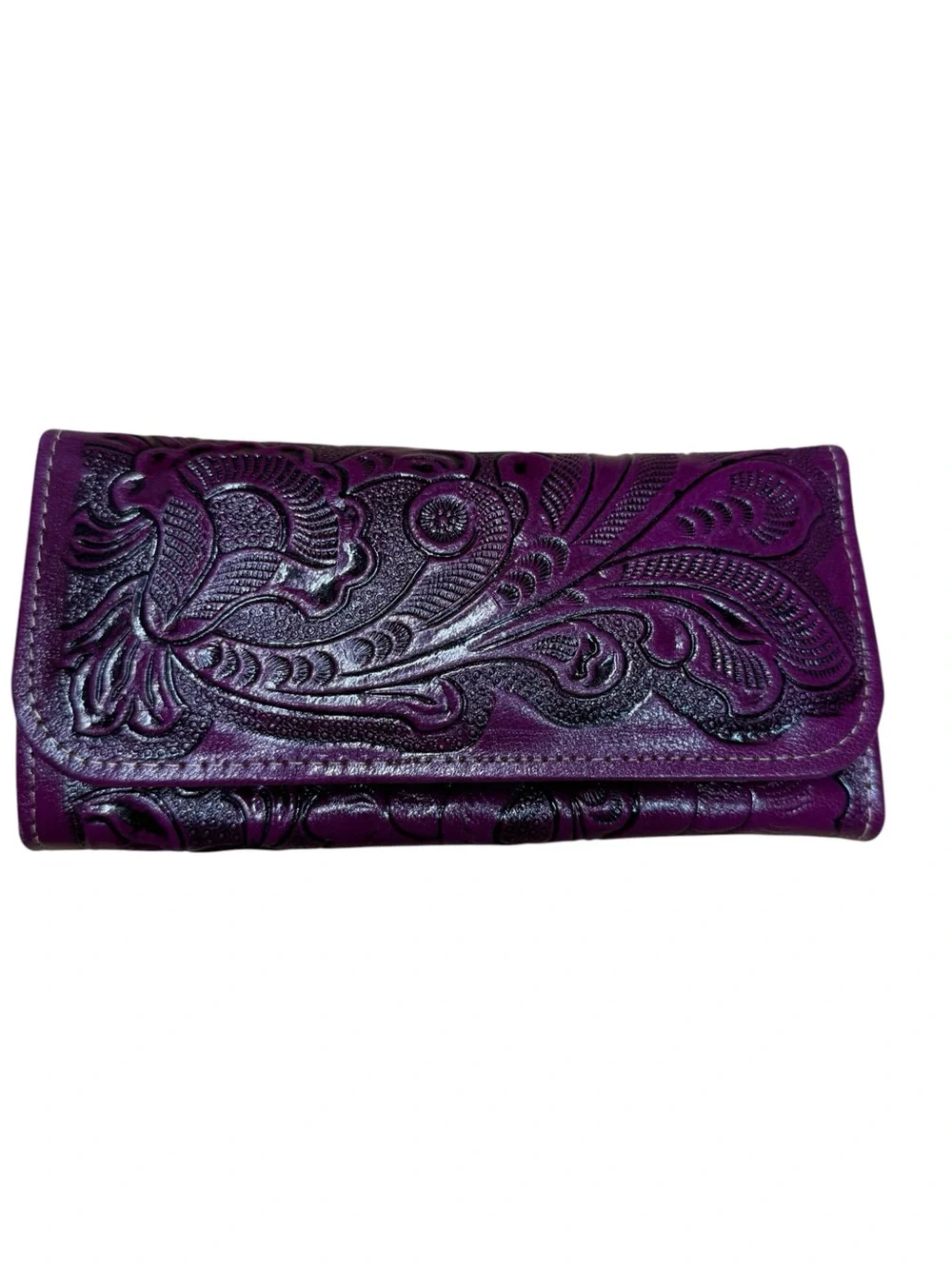 Mexican leather embossed wallet purple